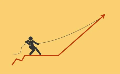 Person stands on graph and pulling it. Stock Stock Illustration