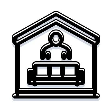 Person staying home on couch inside house Illustrazione stock