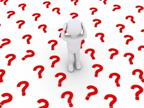 Person is stressed by many question mark symbols Stock Illustration
