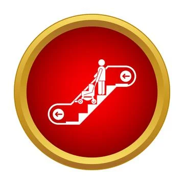 Person with stroller riding escalator vector icon Stock Illustration