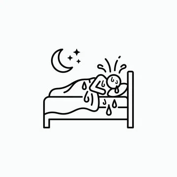 Person sweating in bed at night suffering from night sweats or hormonal imb.. Stock Illustration