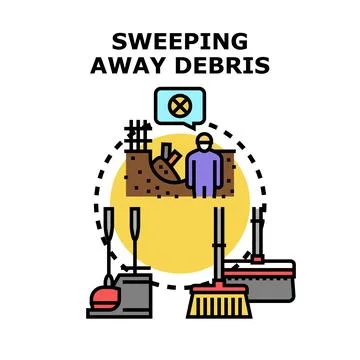 Person sweeping away debris with tools, cleaning work Stock Illustration
