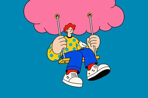 Person on a Swing Under a Cloud Stock Illustration