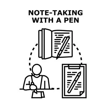 Person taking notes using pen and paper concept Stock Illustration