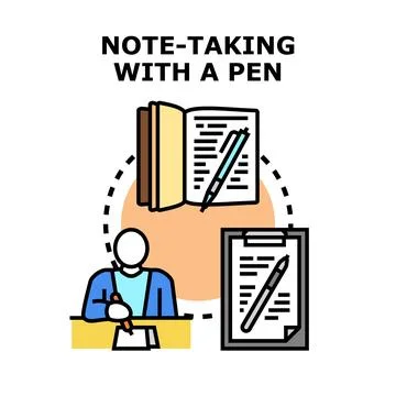 Person taking notes using pen and paper concept Stock Illustration