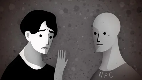 Person talking to an automated npc Stock Footage 342377107