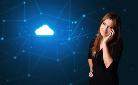 Person talking on the phone with cloud technology concept Stock Photos
