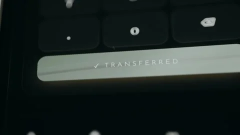 Person taps the button SEND NOW followed by the confirmation TRANSFERRED 스톡 동영상 331166579