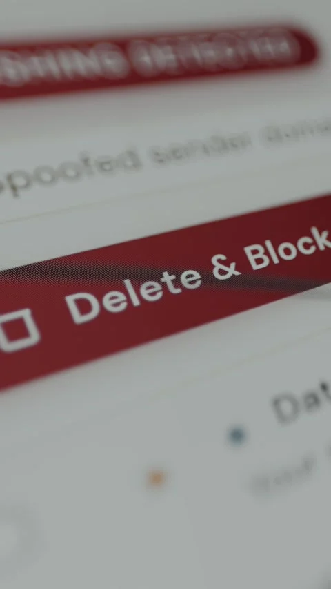 Person taps the digital button labeled Delete and Block Video stock 333372986