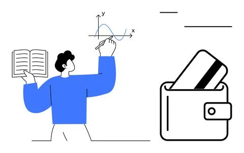 Person teaching math concepts with graph and wallet with credit card repres.. Stock Illustration