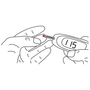 Person testing blood sugar level with glucometer and strip Stock Illustration