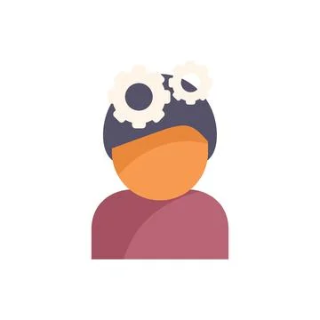 Person thinking about work with gears in head flat icon design style 스톡 일러스트