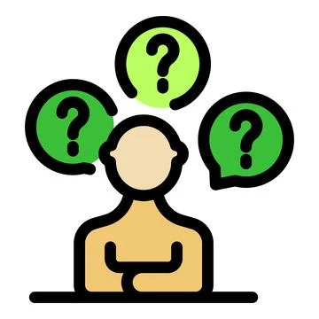 Person thinking and questioning with question marks surrounding head 스톡 일러스트