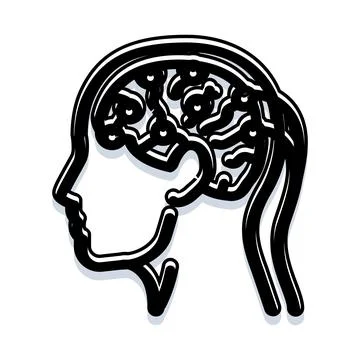 Person thinking with brain inside head profile Stockillustratie