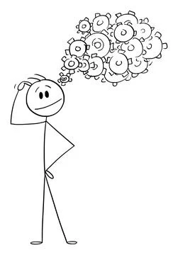 Person Thinking, Concept of Idea, Creativity and Inspiration, Vector Cartoon Stock Illustration