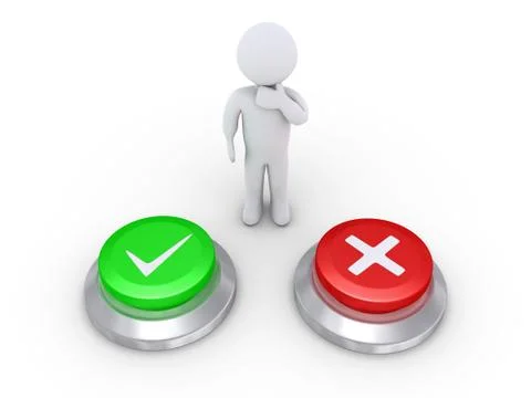 Person thinking the correct button to push Stock Illustration