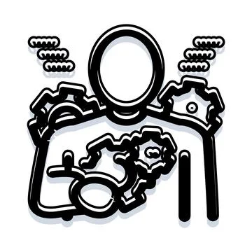 Person thinking with gears in mind concept Illustrazione stock