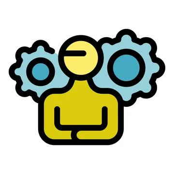 Person thinking with gears rotating, generating ideas and solutions 스톡 일러스트