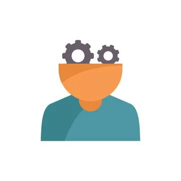 Person thinking with gears working inside head mind Illustrazione stock
