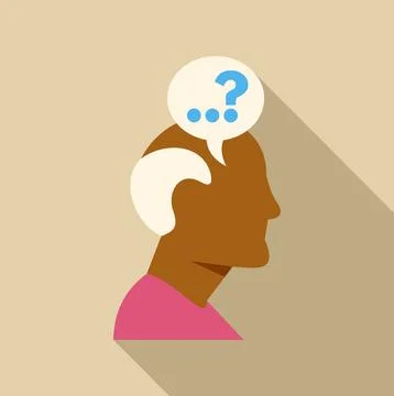 Person thinking with question mark in thought bubble Illustrazione stock