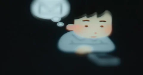 A person is thinking, a thought bubble is above their head Stock Footage 313436356