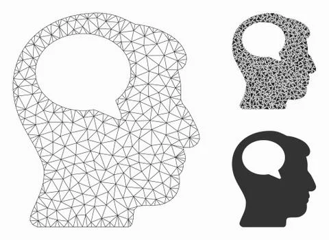 Person Thinking Vector Mesh 2D Model and Triangle Mosaic Icon イラスト素材