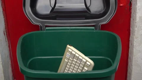 Person throw away broken not reusable household electrical and scrapped electron Stock Footage 130175735