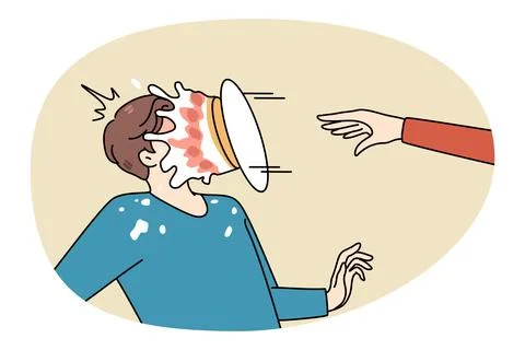 Person throw pie in man face Stock Illustration