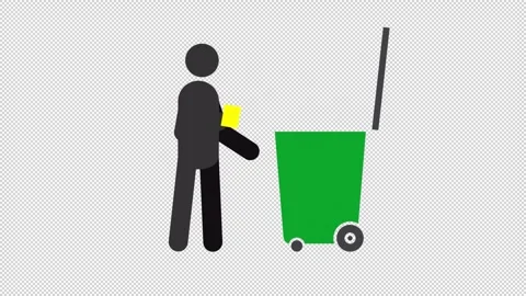 Person throwing garbage into container stickman animation silhouette Stock Footage 329748936
