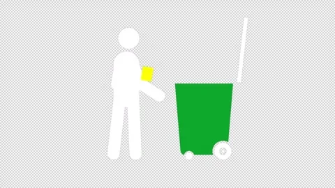 Person throwing garbage into container white glyph stickman animation Stock Footage 332056292