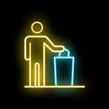 Person throwing garbage in trash can neon sign icon イラスト素材