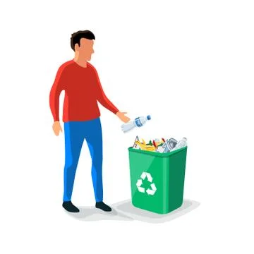 Person Throwing Plastic Garbage in Recycling Bin Stock Illustration