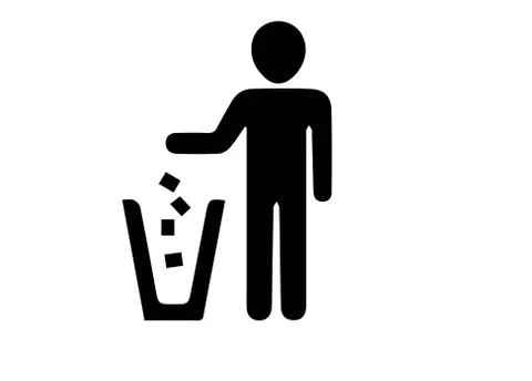 Person throwing trash in dustbin, Keep your city clean concept, Ilustración de archivo