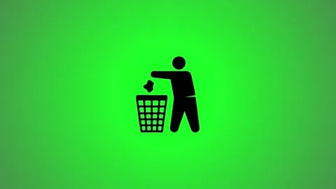 Person throwing trash in recycling bin with simple animation and green scre.. Stockbeeldmateriaal 346491257