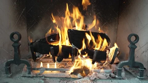 Person throws 100 dollar bills in fireplace and the money burns Stock Footage 231806114
