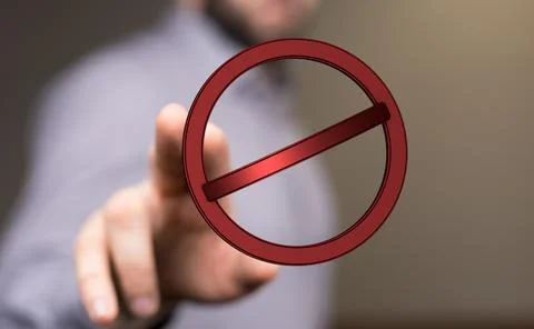 Person touching the 3D rendering of the red prohibition sign Foto stock