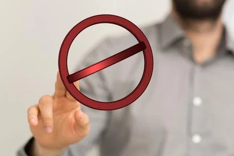 Person touching the 3D rendering of the red prohibition sign Foto stock