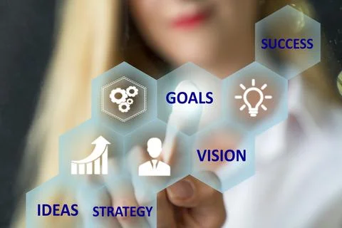 Person touching an hexagonal button on a digital interface Stock Photos