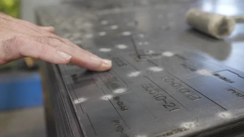 A person is touching a metal surface with a clock on it Stock Footage 302458270