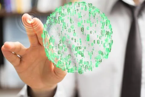 Person touching a modern virtual screen interface of global network Fotos Stock