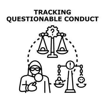 Person tracking questionable conduct with justice scales Stock Illustration