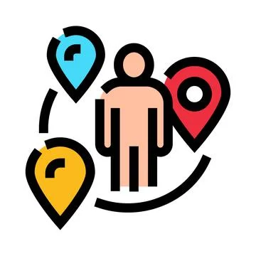 Person tracking user location with destination pins Stock Illustration