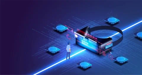 A person is trained using virtual reality glasses. Remote training of employees Stock Illustration