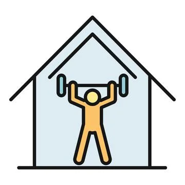 Person training with barbell inside home icon Stock Illustration