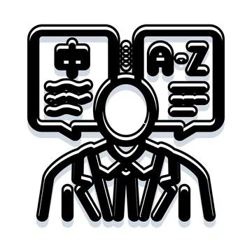 Person translating different languages with speech bubbles Stock Illustration