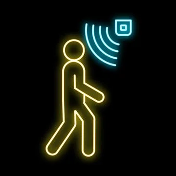 Person triggering motion sensor detection neon icon Stock Illustration