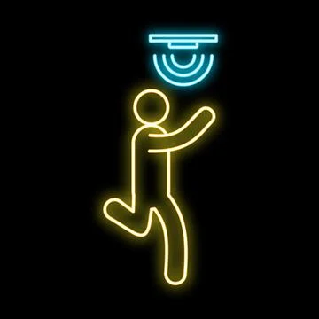 Person triggering motion sensor neon security system Stock Illustration