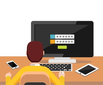 Person trying to log in system to access desktop. Authentication login form. Stock Illustration