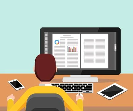 Person typing document on computer. To do job. Studying or working concept. P Stock Illustration