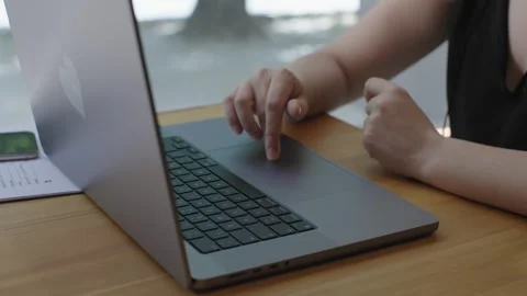 Person typing on laptops keyboard close-up freelance work. Typing on keyboard Video stock 266902107